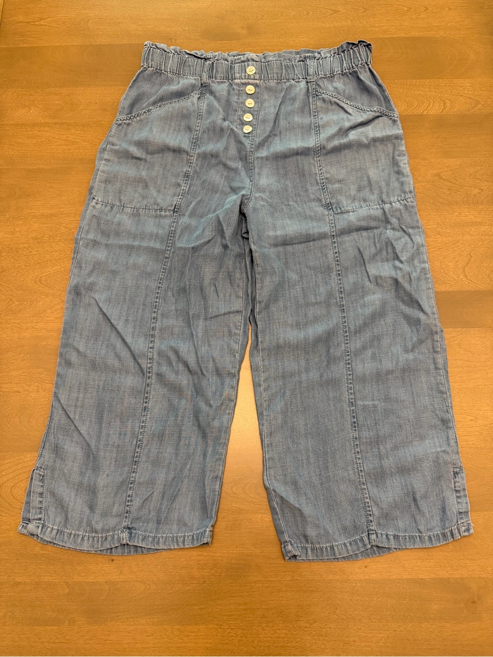 Ruby Rd Blue Tencel Chambray Wide Leg Crop Pants Size Small